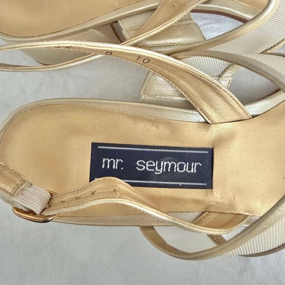 Mr Seymour Vintage 70s 80s Gold Mesh Slingback Sandal Size 10 Block Heel Leather - Picture 4 of 9